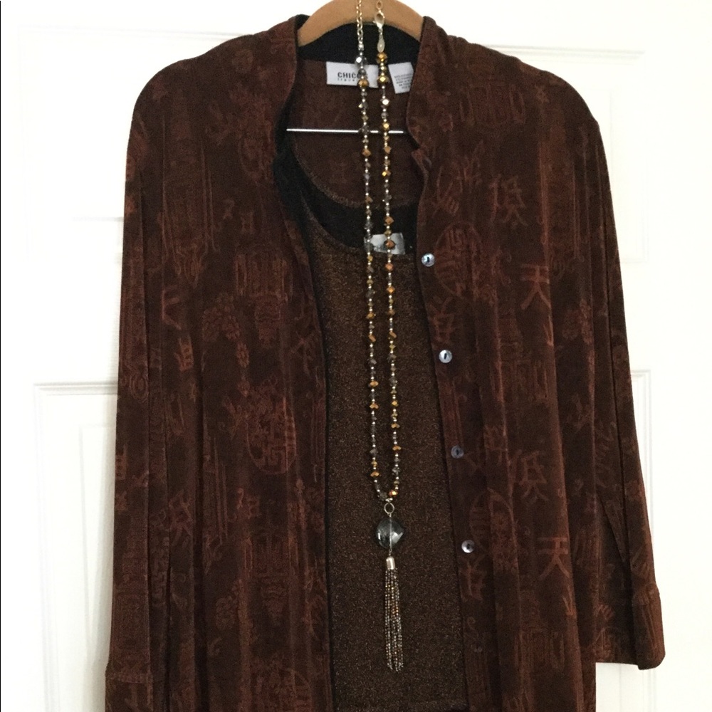 Chico’s Traveler’s Asian Print Jacket Rust Jacket